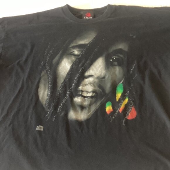 Bob Marley Graphic Tee Zion Rootswear 3X 100% Cotton Black With Red Yellow Green - Picture 7 of 12